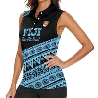 Fiji Rugby 2025 Custom Women Sleeveless Polo Shirt Fijian Tapa Toso Viti Toso - Black