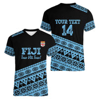 Fiji Rugby 2025 Custom Women V-Neck T-Shirt Fijian Tapa Toso Viti Toso - Black