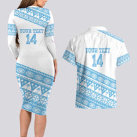 Fiji Rugby 2025 Custom Couples Matching Long Sleeve Bodycon Dress and Hawaiian Shirt Fijian Tapa Toso Viti Toso - White