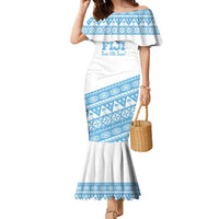 Fiji Rugby 2025 Custom Family Matching Mermaid Dress and Hawaiian Shirt Fijian Tapa Toso Viti Toso - White