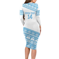 Fiji Rugby 2025 Custom Long Sleeve Bodycon Dress Fijian Tapa Toso Viti Toso - White