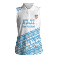 Fiji Rugby 2025 Custom Women Sleeveless Polo Shirt Fijian Tapa Toso Viti Toso - White