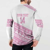 Fiji Rugby 2025 Custom Button Sweatshirt Fijian Tapa Toso Viti Toso - Pink