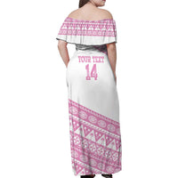 Fiji Rugby 2025 Custom Family Matching Off Shoulder Maxi Dress and Hawaiian Shirt Fijian Tapa Toso Viti Toso - Pink