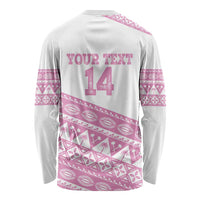 Fiji Rugby 2025 Custom Long Sleeve Shirt Fijian Tapa Toso Viti Toso - Pink