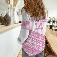 Fiji Rugby 2025 Custom Women Casual Shirt Fijian Tapa Toso Viti Toso - Pink