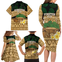 Bula Fiji Kava Bowl Family Matching Long Sleeve Bodycon Dress and Hawaiian Shirt Fijian Tapa Cloth Vintage Vibe