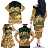 Bula Fiji Kava Bowl Family Matching Off The Shoulder Long Sleeve Dress and Hawaiian Shirt Fijian Tapa Cloth Vintage Vibe