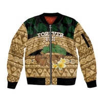 Bula Fiji Kava Bowl Sleeve Zip Bomber Jacket Fijian Tapa Cloth Vintage Vibe