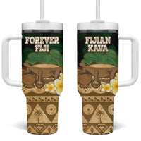 Bula Fiji Kava Bowl Tumbler With Handle Fijian Tapa Cloth Vintage Vibe