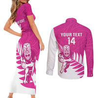 New Zealand Silver Fern Rugby Custom Couples Matching Short Sleeve Bodycon Dress and Long Sleeve Button Shirt Go All Black Maori Pink Version