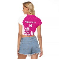 New Zealand Silver Fern Rugby Custom Raglan Cropped T Shirt Go All Black Maori Pink Version