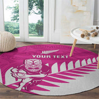 New Zealand Silver Fern Rugby Custom Round Carpet Go All Black Maori Pink Version