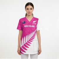New Zealand Silver Fern Rugby Custom Scrub Top Go All Black Maori Pink Version - Polynesian Pride
