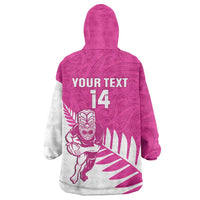 New Zealand Silver Fern Rugby Custom Wearable Blanket Hoodie Go All Black Maori Pink Version