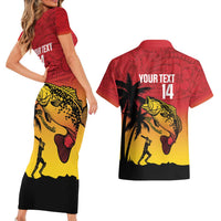 Custom Papua New Guinea Cricket Couples Matching Short Sleeve Bodycon Dress and Hawaiian Shirt PNG Barramundis - Polynesian Pride