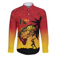 Custom Papua New Guinea Cricket Family Matching Off The Shoulder Long Sleeve Dress and Hawaiian Shirt PNG Barramundis - Polynesian Pride