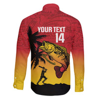 Custom Papua New Guinea Cricket Family Matching Off The Shoulder Long Sleeve Dress and Hawaiian Shirt PNG Barramundis - Polynesian Pride