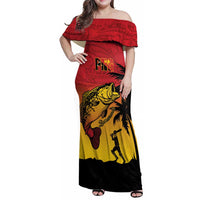Custom Papua New Guinea Cricket Family Matching Off Shoulder Maxi Dress and Hawaiian Shirt PNG Barramundis - Polynesian Pride