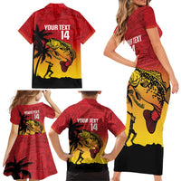 Custom Papua New Guinea Cricket Family Matching Short Sleeve Bodycon Dress and Hawaiian Shirt PNG Barramundis - Polynesian Pride