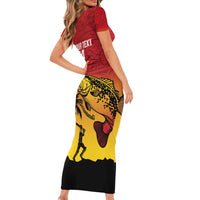 Custom Papua New Guinea Cricket Family Matching Short Sleeve Bodycon Dress and Hawaiian Shirt PNG Barramundis - Polynesian Pride