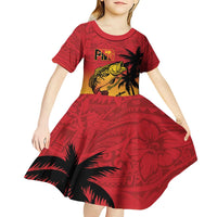 Custom Papua New Guinea Cricket Kid Short Sleeve Dress PNG Barramundis - Polynesian Pride