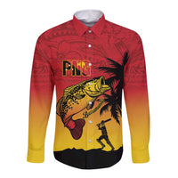 Custom Papua New Guinea Cricket Long Sleeve Button Shirt PNG Barramundis LT14 Unisex Red - Polynesian Pride