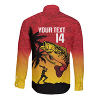 Custom Papua New Guinea Cricket Long Sleeve Button Shirt PNG Barramundis LT14 - Polynesian Pride