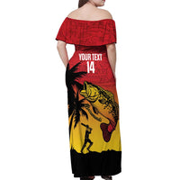 Custom Papua New Guinea Cricket Off Shoulder Maxi Dress PNG Barramundis - Polynesian Pride