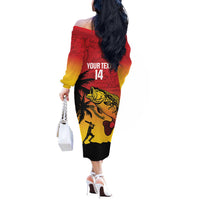 Custom Papua New Guinea Cricket Off The Shoulder Long Sleeve Dress PNG Barramundis - Polynesian Pride