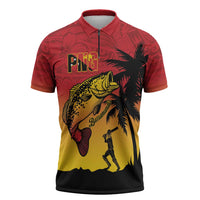 Custom Papua New Guinea Cricket Zipper Polo Shirt PNG Barramundis LT14 Red - Polynesian Pride
