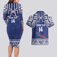 Custom Samoa Cricket Couples Matching Long Sleeve Bodycon Dress and Hawaiian Shirt Go Champions Samoan LT14 - Polynesian Pride