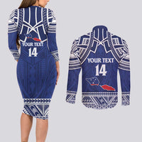 Custom Samoa Cricket Couples Matching Long Sleeve Bodycon Dress and Long Sleeve Button Shirt Go Champions Samoan LT14 - Polynesian Pride