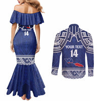 Custom Samoa Cricket Couples Matching Mermaid Dress and Long Sleeve Button Shirt Go Champions Samoan LT14 - Polynesian Pride