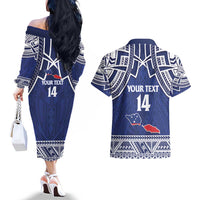 Custom Samoa Cricket Couples Matching Off The Shoulder Long Sleeve Dress and Hawaiian Shirt Go Champions Samoan LT14 - Polynesian Pride