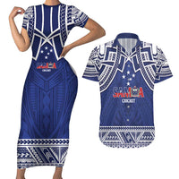 Custom Samoa Cricket Couples Matching Short Sleeve Bodycon Dress and Hawaiian Shirt Go Champions Samoan LT14 Blue - Polynesian Pride