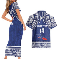 Custom Samoa Cricket Couples Matching Short Sleeve Bodycon Dress and Hawaiian Shirt Go Champions Samoan LT14 - Polynesian Pride
