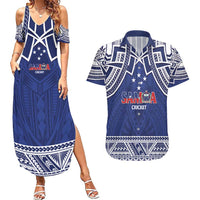 Custom Samoa Cricket Couples Matching Summer Maxi Dress and Hawaiian Shirt Go Champions Samoan LT14 Blue - Polynesian Pride