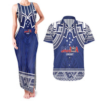 Custom Samoa Cricket Couples Matching Tank Maxi Dress and Hawaiian Shirt Go Champions Samoan LT14 Blue - Polynesian Pride
