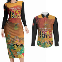 Personalised Papua New Guinea Independence Day Couples Matching Long Sleeve Bodycon Dress and Long Sleeve Button Shirt One People One Nation One Country