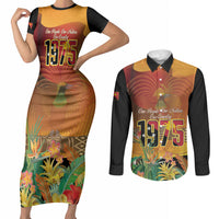 Personalised Papua New Guinea Independence Day Couples Matching Short Sleeve Bodycon Dress and Long Sleeve Button Shirt One People One Nation One Country