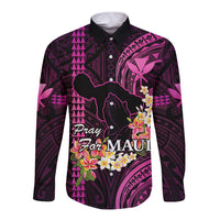 Personalised Hawaii Long Sleeve Button Shirt Pray For Maui Hawaiian Plumeria Be Strong Pink Verison LT14 Unisex Pink - Polynesian Pride