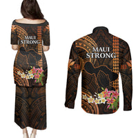 Hawaii Couples Matching Puletasi Dress and Long Sleeve Button Shirts Pray For Maui Hawaiian Plumeria Be Strong Gold Verison LT14 - Polynesian Pride