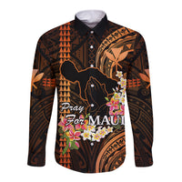 Personalised Hawaii Long Sleeve Button Shirt Pray For Maui Hawaiian Plumeria Be Strong Gold Verison LT14 Unisex Gold - Polynesian Pride