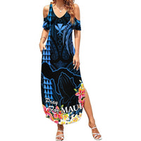 Hawaii Summer Maxi Dress Pray For Maui Hawaiian Plumeria Be Strong Blue Verison LT14 Women Blue - Polynesian Pride