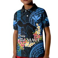 Personalised Hawaii Kid Polo Shirt Pray For Maui Hawaiian Plumeria Be Strong Blue Verison LT14 Kid Blue - Polynesian Pride