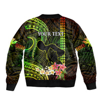 Personalised Hawaii Sleeve Zip Bomber Jacket Pray For Maui Hawaiian Plumeria Be Strong Reggae Verison LT14 - Polynesian Pride