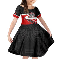 Personalised Te Reo Maori New Zealand Family Matching Off Shoulder Short Dress and Hawaiian Shirt Kia Haka Maori Fern With Tino Rangatiratanga LT14 Daughter's Dress Red - Polynesian Pride