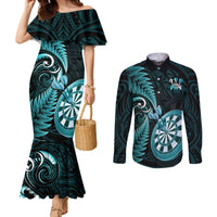 New Zealand Darts Couples Matching Mermaid Dress and Long Sleeve Button Shirts Happiness Is A Tight Threesome Maori Turquoise LT14 Turquoise - Polynesian Pride