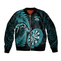 New Zealand Darts Sleeve Zip Bomber Jacket Happiness Is A Tight Threesome Maori Turquoise LT14 Unisex Turquoise - Polynesian Pride